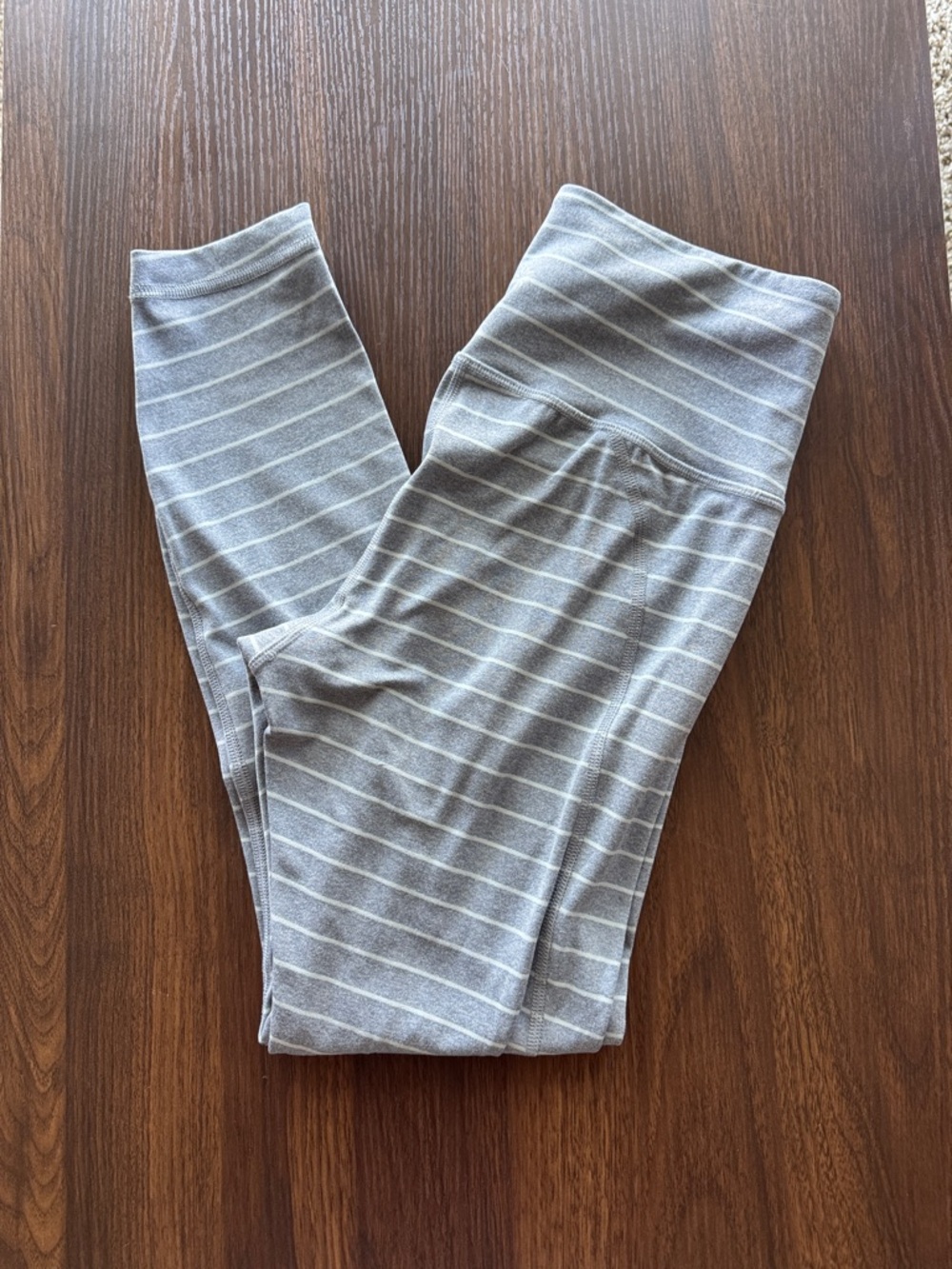 Athleta Light Gray Striped Leggings